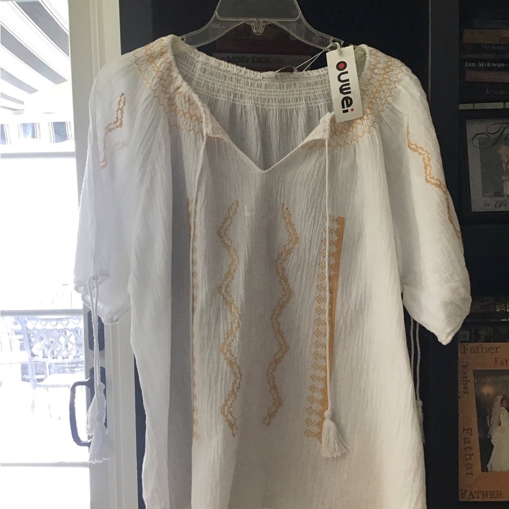 White and Gold Embroidered Women's Top